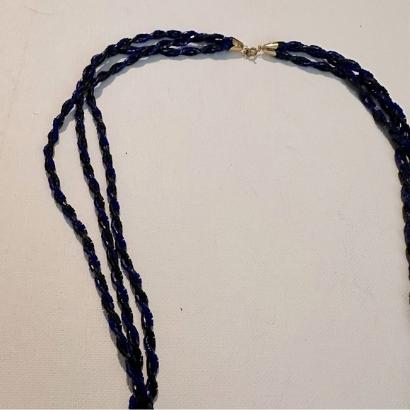 Bugle Tube Glass Beaded Blue Black Multi-Strand Torsade Necklace - Picture 4 of 6